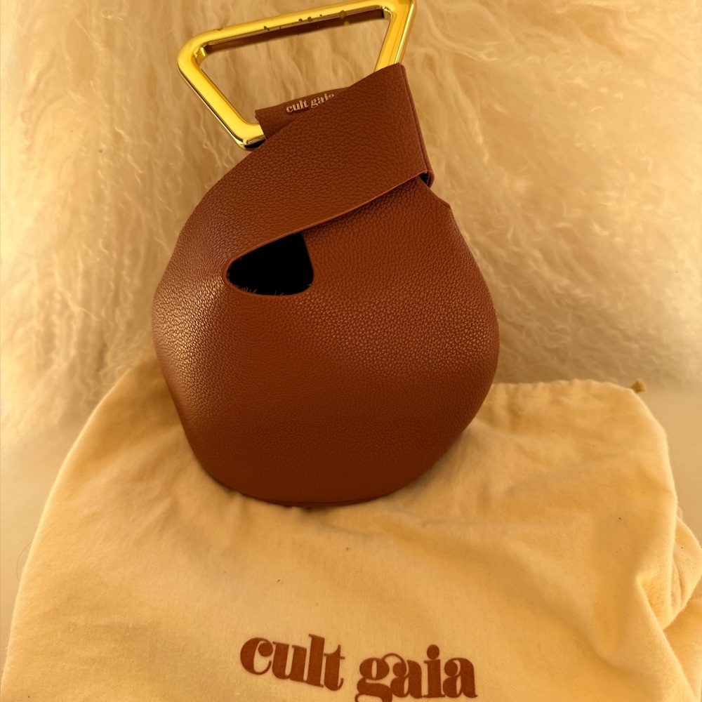 Cult Gaia Brown Leather Bag with Gold Handle